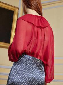 SHEIN Unity Red Boho Blouse With Ruffled Collar And Long Puff Sleeves Autumn Top Going Out Top Autumn Winter Top Christmas