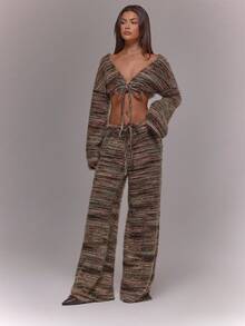 MUSERA Drawstring Wide Leg Stripe Knit Trousers Only Christmas Occasion Sexy Going Out Autumn Fall Night Out Winter Cute Date Night Cosy Christmas Thanksgiving