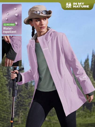 In My Nature Women's Letter Print Long Sleeve Hooded Outdoor Raincoat Jacket