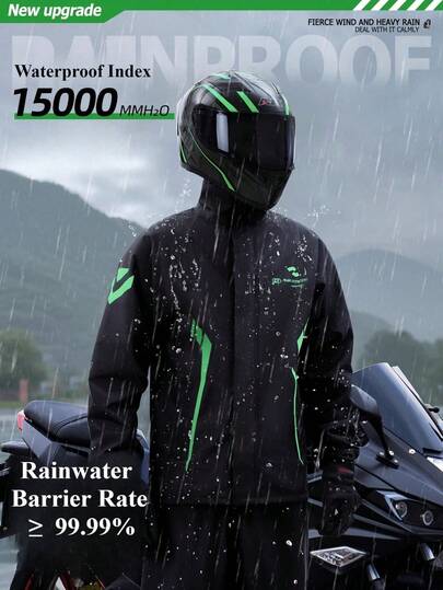 1 pieza Nuevo impermeable con capucha para adultos, grueso y portátil. Conjunto impermeable y a prueba de viento de chaqueta y pantalón para motocicleta, moda para lluvia. Chaqueta y poncho de lluvia resistente al desgaste y antidisturbios, multifuncional para ciclismo, viajes, escalada, transpirable.