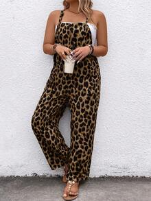 EMERY ROSE 大码豹纹连体裤，休闲假日风格 - 鏽棕色 - 查看 4