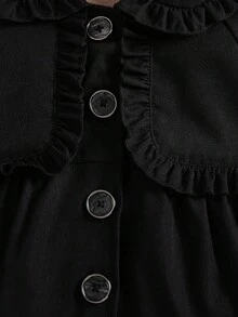 SHEIN Elladie kids 女婴荷叶边领加厚保暖风衣，适合户外穿着，秋冬季 - 黑色 - 查看 5