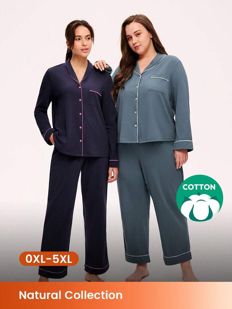 Ropa de dormir esencial para bodas de talla grande para mujeres en otoño e invierno, conjunto de pijama de 100% algodón puro suave con chal de cuello, pantalones con bolsillos para mujer