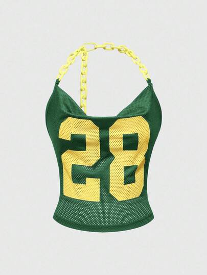 ROMWE Avant Letter Graphic Casual Sexy Halter Y2K Style Women Top