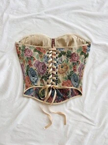 Soleia 女士 Y2K 花卉提花修身抹胸 - 彩色 - 查看 2