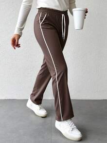 EURMUSE Plus Size Women Drawstring Waist Pockets Casual All-Match Lounge Pants - Brown - View 5