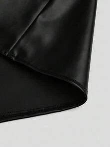 Lyrianda Plus Size Women's Elegant Sexy Bodycon Mini Skirt With Side Slit, Suitable For Nightclub Performance, Winter - Black - View 3