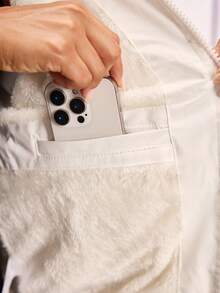 Powerista 女式厚实纯色长袖前拉链运动夹克，冬季 - 白色 - 查看 5