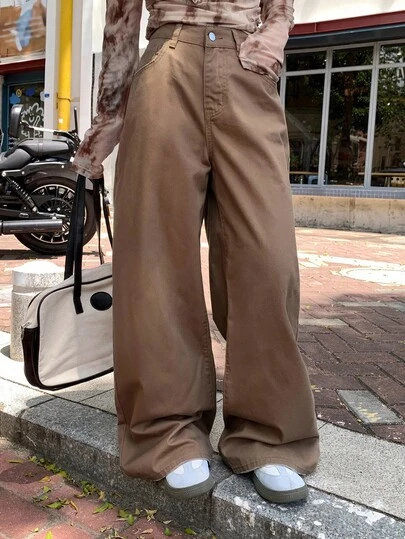 DAZY 复古做旧水洗猫须褪色长款阔腿男式牛仔裤