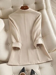Franclia Women Solid Color Simple Daily Long Sleeve Suit Jacket - Apricot - View 2