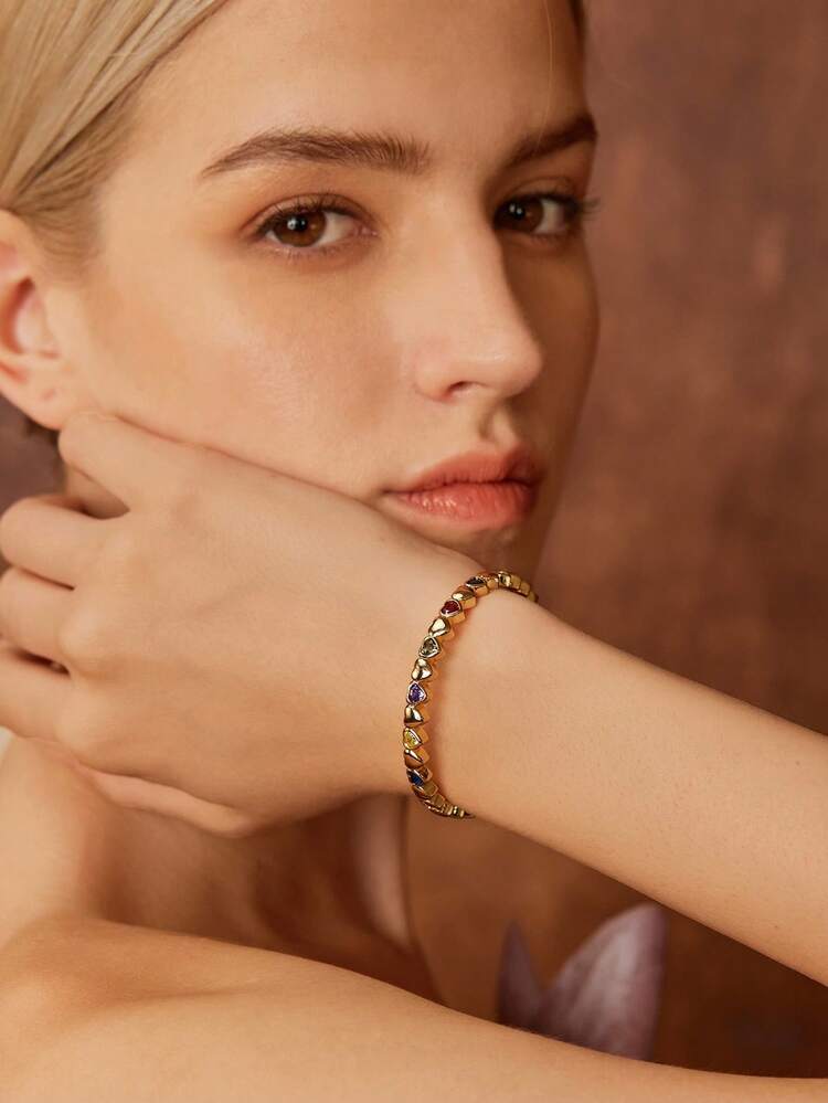 18K GOLD PLATED COLORFUL HEART BRACELET FOR WOMEN