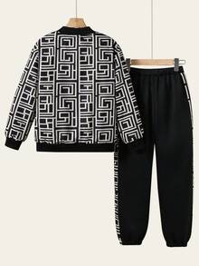 SHEIN Explorewe 2pcs Boys' Fashion Jacket And Pants Set, Soft And Comfortable Fabric, Suitable For Outdoor, Autumn/Winter, Sports, School, And Various Occasions. Essential Stylish Jacket And Pants Set For Boys In 2025 Back-To-School Season Fall