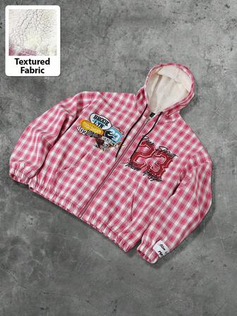 Street Life Men's Plaid Thermal Lined Hoodie Sweatshirt With English Graphic Print, Autumn/Winter