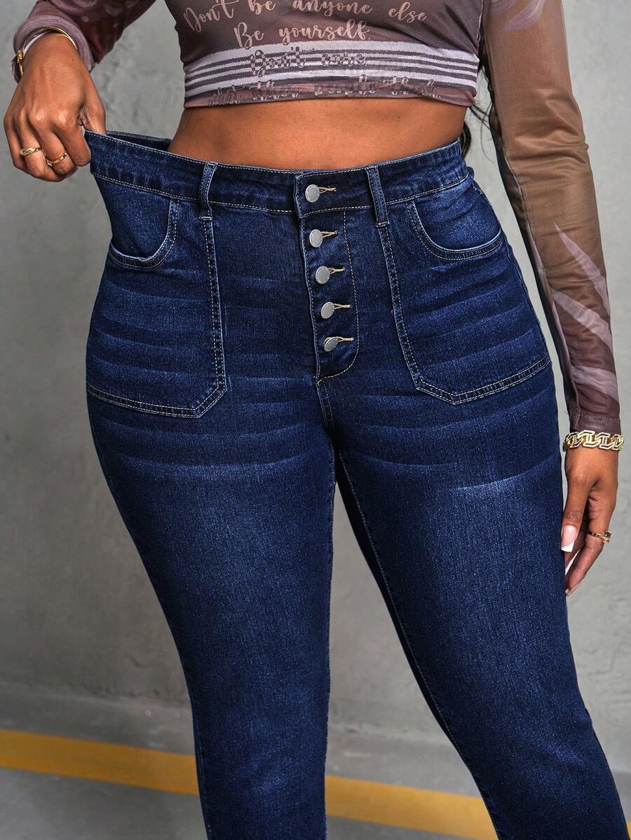 SHEIN SXY Quần Jeans Nữ Cỡ Lớn Quần Jeans Co Giãn Ngực Ôm Gợi Cảm Quần Jeans Xanh Quần Áo Mùa Thu Quần Jeans Nữ Cong Quần Jean Buộc Dây Quần Jeans Nữ Quần Jeans Cong Quần Jeans Nữ Cạp Cao/Quần Jeans Nữ Mùa Đông Cạp Cao - Rửa tối - Xem 1