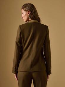 Briarwyn Women's Contrast Trim Front Button Casual Long Sleeve Blazer In Fall/Winter,Fall For Women, New Year Old Money Style - Brown - View 7