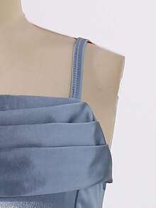 女童优雅时尚露肩高腰长开衩设计雪纺飘逸毕业舞会礼服 - 藍色 - 查看 4