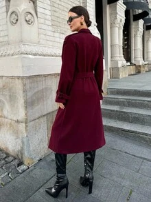 Lavishia Áo khoác dáng rộng cổ ve lật, áo khoác ngoài thời trang thu đông dành cho nữ, áo khoác mùa đông màu đỏ tía thanh lịch, quần áo mùa đông cho nữ. - Màu Đỏ Sâu - Xem 6