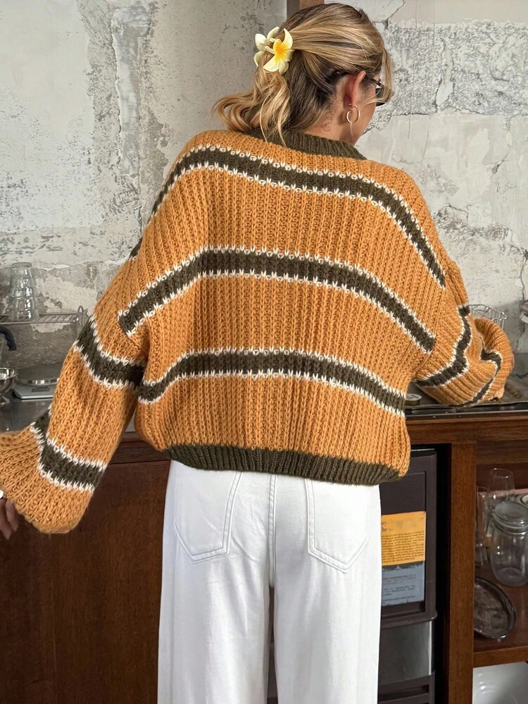 Rainbow Color Block Loose Knit Cardigan Sweater