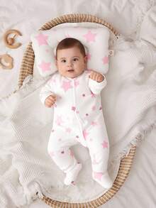 Cozy Pixies 2 pezzi Pigiama a piè di gatto neonato/bambino piccolo con stampa a stelle, manica lunga, collo tondo, in maglia morbida, con cuscino, casual e versatile, adatto per primavera, autunno, inverno, regalo per neonato, festa, uso quotidiano