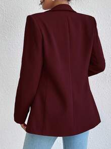 RosyDaze Spring Autumn Casual Solid Color Shawl-Collar Blazer Fall Cloth For Women - Burgundy - View 2