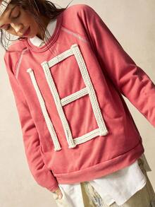 Bohemela Women's Casual Solid Color Knit Crew Neck Long Sleeve Loose Washed Top - Red - View 7