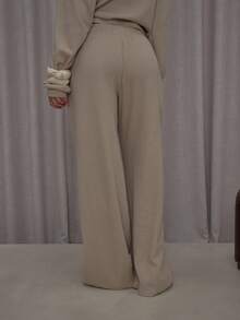 MUSERA Drawstring Waffle Knit Wide Leg Relaxed Trouser Streetwear Classy Casual Sexy Going Out Fall Autumn Toffee Winter Party - Khaki - View 4