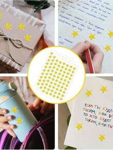 600张金色箔纸星星贴纸，10张奖励星星贴纸，箔纸星星贴纸，迷你星星贴纸，适用于学校计划本、行为记录表、课堂教师用品、DIY贴纸 - 金色 - 查看 3