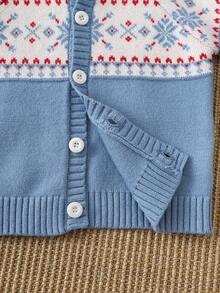 PrepCrw 1 件婴儿男孩/女孩优雅城市可爱费尔岛图案开衫毛衣，适合日常休闲、外出、聚会、秋冬季 - 彩色 - 查看 8