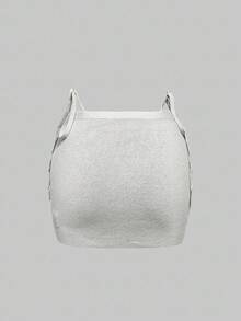 ROMWE Grunge Punk Bộ 2 món áo len dệt kim họa tiết Punk & Anime dành cho nữ: Áo Bandeau + Chân váy ngắn - Xám - Xem 7