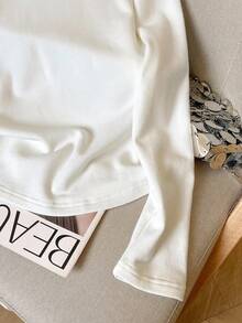 Franclia 刺绣圆领长袖 T 恤，送给朋友的礼物 - 白色 - 查看 3