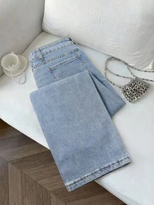 SHEIN Privé Slim Fit Washed Denim Jeans - Light Wash - View 2