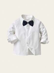 SHEIN Young Boy Bow Front Shirt - White - View 1