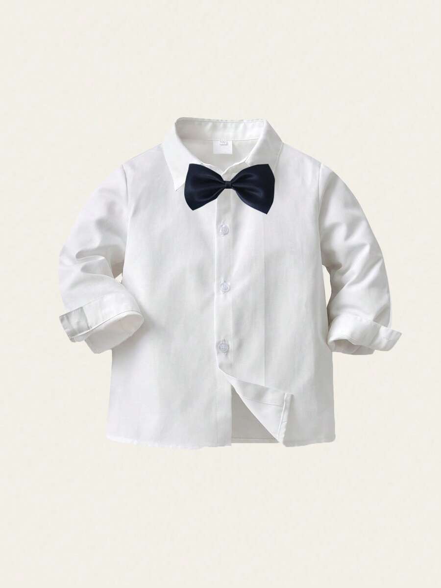 SHEIN Young Boy Bow Front Shirt - White - View 1