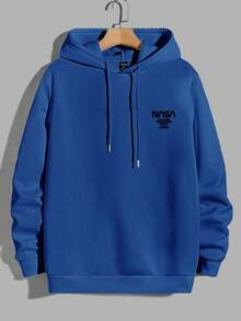 EURMUSE Nam Tiếng Anh In thư Hoodie Với dây rút - Màu xanh lam - Xem 1