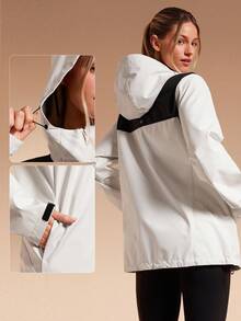 GLOWMODE Chill Chaser Water-Resistant Colorblock Adjustable Hood Hem Cuffs Windbreaker Jacket  Outdoor Hiking Jogging Daily Active Wear Spring Summer - Black and White - View 4