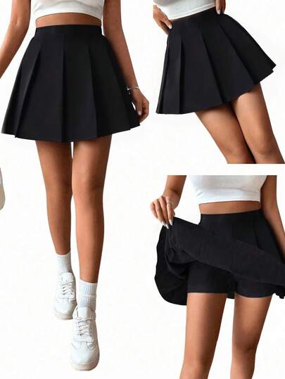 SHEIN Sparklyn Mädchen Plissee-Rock mit hoher Taille und eingebauter Sicherheitsshorts, 2-in-1 Rock-Hose, vielseitig für alle Jahreszeiten, kann mit Hemden, T-Shirts, Poloshirts, Hoodies, Jacken kombiniert werden