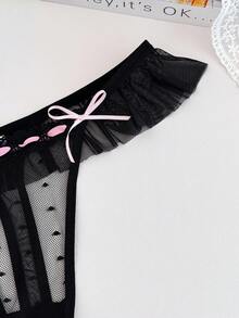 PetitDoll 1pc Women's Ruffle Trim Sexy Thong Panty - Black - View 4