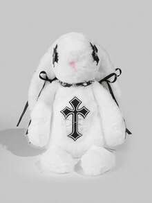 ROMWE Goth 1 件别致深色风格白色蕾丝兔子单肩包，配有交叉链条，万圣节女孩装扮的交叉链条娃娃包，朋克风格领结长耳兔子手提包，适合日常使用、特殊场合或生日的礼物 - 白色 - 查看 10