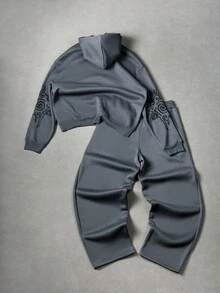 PAVTROS 2 件男士连帽运动衫和抽绳阔腿裤套装，秋冬装