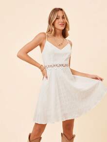 Coeurva Guipure Lace Insert Cami Dress - White - View 1