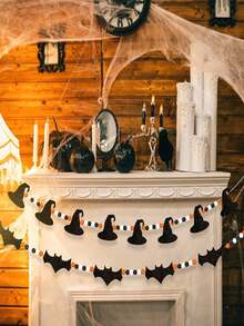 1/2pack Witch Halloween Garland, Felt Witch Decorations Halloween Wooden Beads Garland For Bedroom Haunted House Fireplace Wall Indoor Outdoor - Multicolor - Ver 5