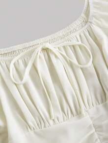 SHEIN MOD 杏色荷叶边灯笼袖连衣裙，秋季婚礼宾客礼服，文艺复兴风格连衣裙，返校节礼服