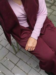 Vivie Lora Conjunto de 2 piezas de chaleco y pantalones cortos de unicolor de lana para mujer, estilo casual y de oficina - Burdeos - Ver 4