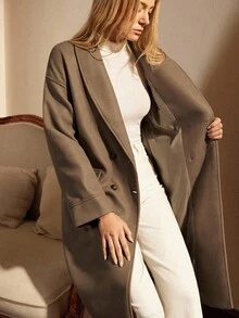 Écloséra New Autumn/Winter Lace-Up Loose Shoulder Collar Long Sleeve Casual Overcoat For Women