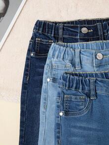 3 piezas Jeans vaqueros ajustados y elásticos para niñas jóvenes, estilo casual escolar, adecuados para primavera, verano, otoño e invierno