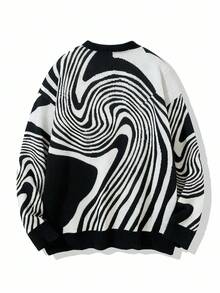 Manfinity Dauomo Men's Twisted Line Pattern Crew Neck Sweater, Fall/Winter - White - View 2