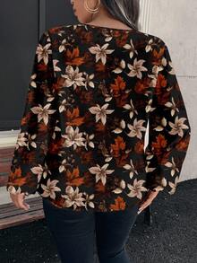 EMERY ROSE Áo sơ mi tay dài cổ tròn họa tiết lá phong và hoa thanh lịch, giản dị, phù hợp cho mùa xuân và mùa thu - Nhiều màu - Xem 3