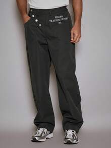 Musero Quần ống đứng dáng bất đối xứng với chi tiết khuy cài, chất liệu cao cấp, túi bên trái, có khẩu hiệu, thích hợp cho mùa Thu/Xuân/Hè. - Màu xanh hải quân - Xem 5