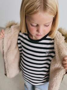Maija Kids Maija Kids 年轻女孩休闲束腰拉链拼接人造毛皮连帽羊毛夹克，适合秋冬日常通勤 - 駝色 - 查看 3