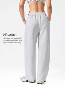 GLOWMODE 日常羊毛寒冷季节柔软轻盈保暖寒冷平衡臀部曲线可调节抽绳下摆腰部侧袋阔腿慢跑裤秋冬户外日常休闲 - 淺灰色 - 查看 5